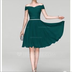 A-line off the shoulder knee-length cocktail dress